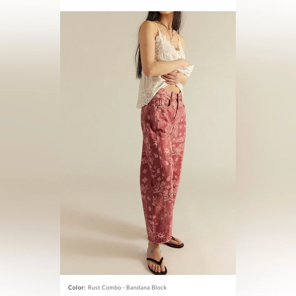 We The Free Free People Good Luck Printed Barrel Jeans EUC - Picture 3 of 12